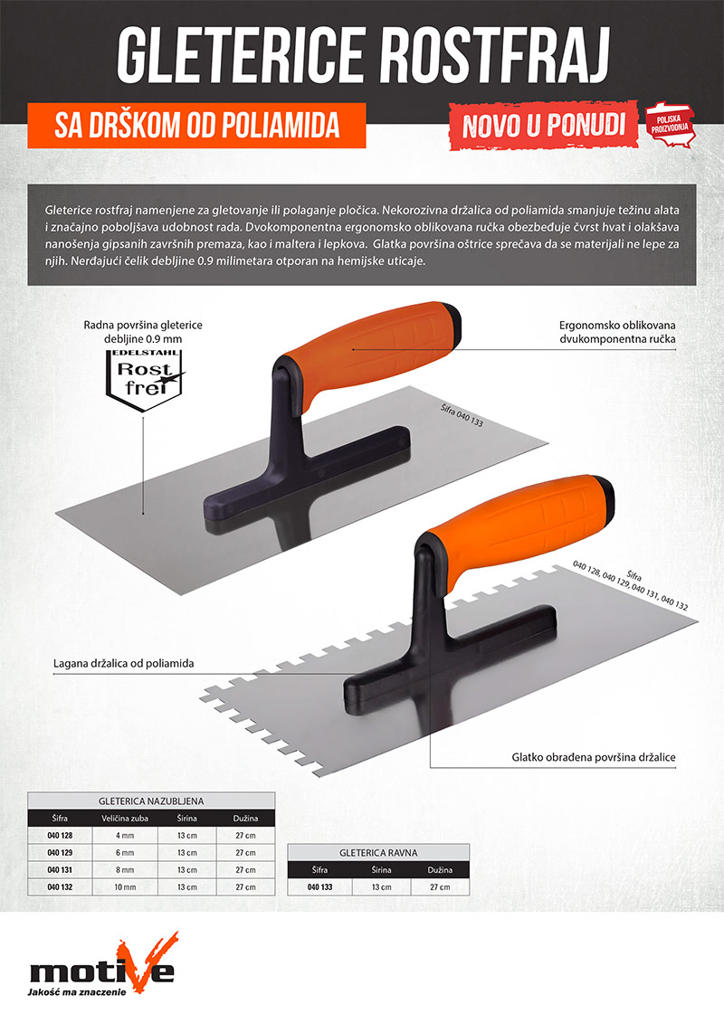 Gleterice rostfraj sa drškom od poliamida