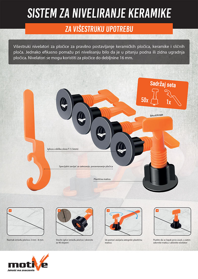 Sistem za niveliranje keramike za višestruku upotrebu