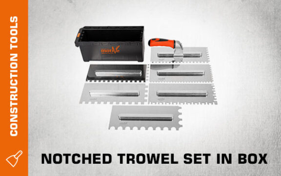 Notched trowel set in box